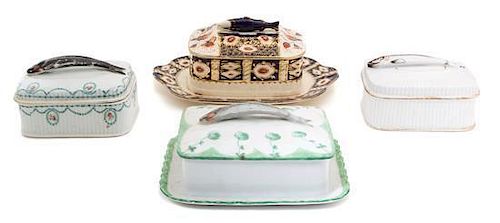 A Collection of Four Porcelain Sardine Boxes Larger, length 9 1/2 inches.