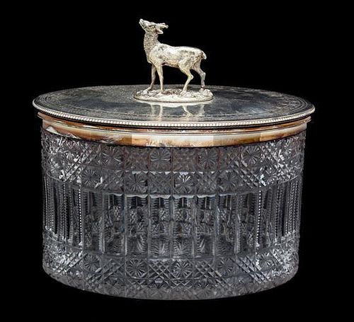 An English Silverplate and Cut Crystal Covered Box height 6 1/2 x width 8 x depth 5 1/2 inches.