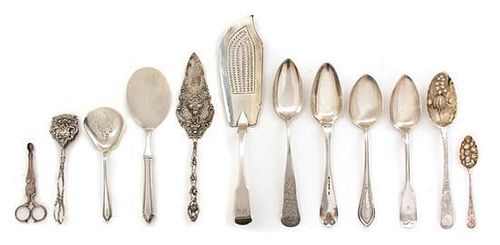 A Miscellaneous Group of Sterling Silver Flatware Serving Pieces, Various Makers, comprising seven serving spoons, two tongs,