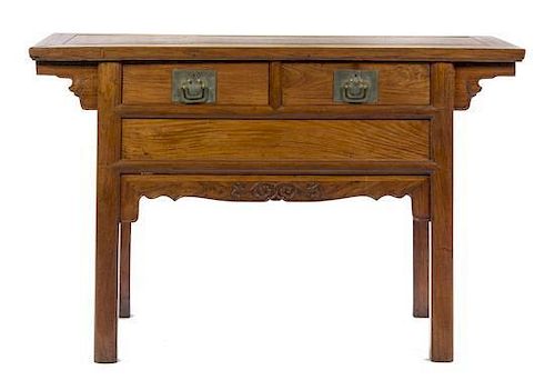 A Huanghuali Two-Drawer Altar Coffer, Height 32 1/4 x 49 1/2 x 19 1/4 inches.