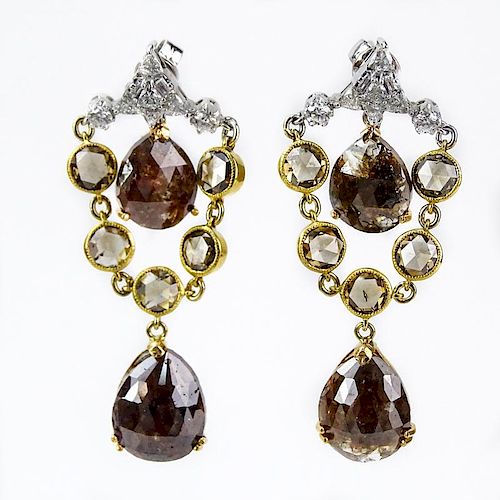 Approx. 17.45 Carat TW Multi Color Diamond and 18 Karat Yellow and White Gold Chandelier Earrings V