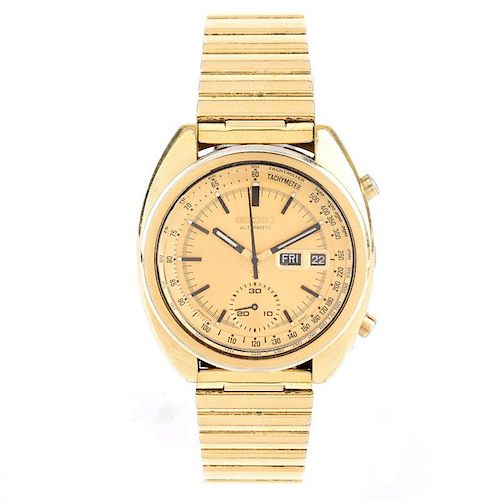 Men's Vintage Seiko Tachymeter Gold Plated Stainless Steel Automatic Bracelet Watch, 6139-6015. Cas