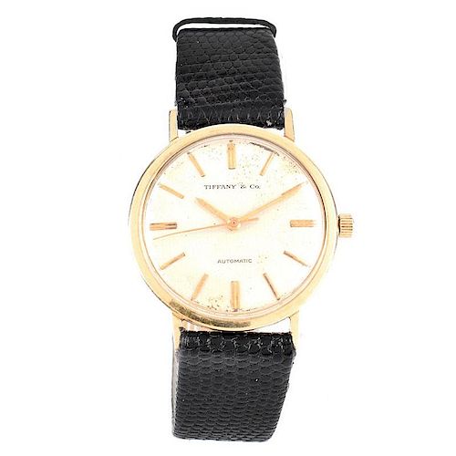 Man's Vintage Tiffany & Co 14 Karat Yellow Gold Automatic Movement Watch with Lizard Strap, Stamped