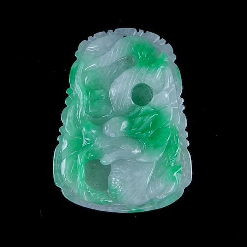 Antique Chinese Carved Apple Green Jade Pendant with High Relief Dragon. Good condition. Measures 1