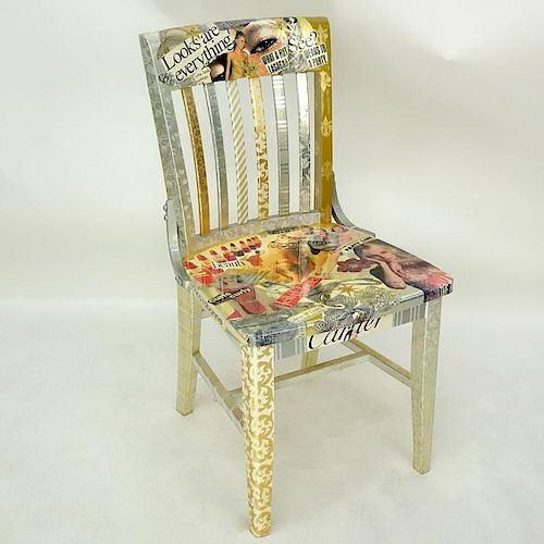 Missy Robbins for Hot Things Inc., Original Wood Side Chair with Collage Under Varnish. Hot Things