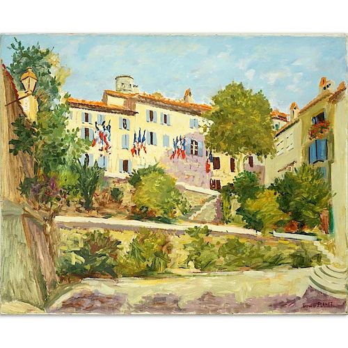 Georges Flanet, France (born 1937) Oil on Canvas "Grimaud La Mairie" Signed Lower Right. Inscribed
