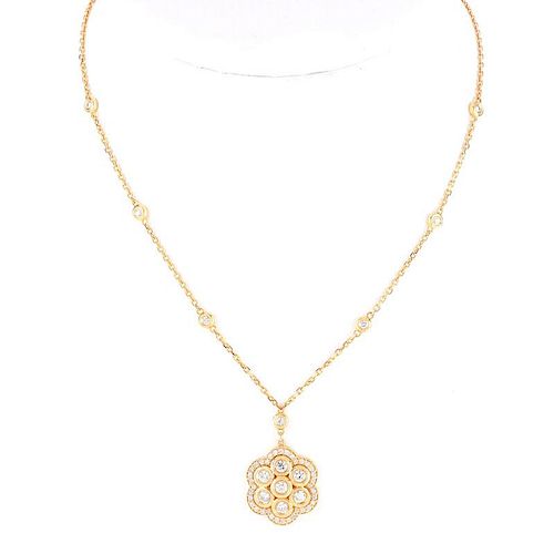 Approx. 1.50 Carat Round Brilliant Cut Diamond and 14 Karat Yellow Gold Pendant Necklace. Stamped 5