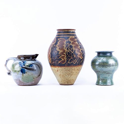 A Grouping of Three (3) Studio Art Pottery Vases. All signed. Good condition. Tallest measures 14-7