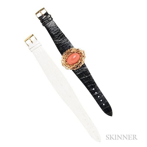 18kt Gold and Coral Covered Wristwatch, Gilbert Albert