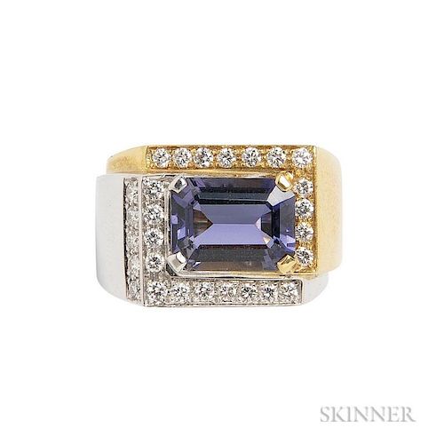 18kt Bicolor Gold, Iolite, and Diamond Ring