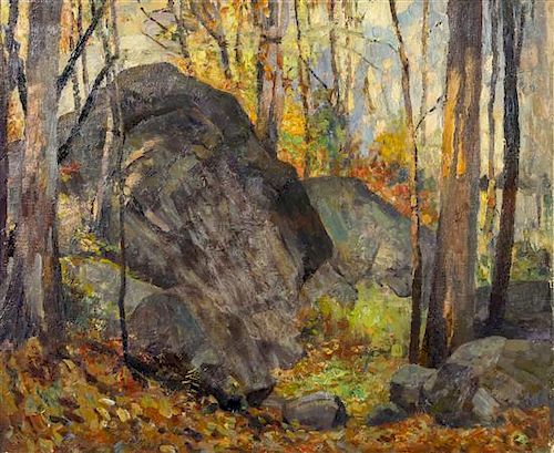 Attributed to Arthur Ernst Becher, (German/American, 1877-1960), Boulder with Trees