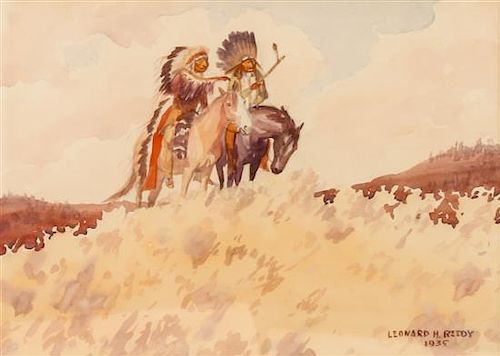 Leonard H. Reedy, (American, 1899-1956), Two Chiefs on Horseback