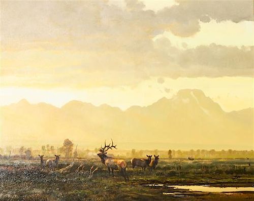 Michael B. Coleman, (American, b. 1946), Elk with Mt. Moran
