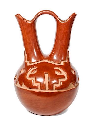 Margaret Tafoya (Santa Clara 1904-2001) Redware Wedding Vase Height 15 x width 9 1/2 inches