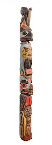Haida Polychrome Totem Pole Height 72 1/2 x width 6 x depth 7 1/2 inches