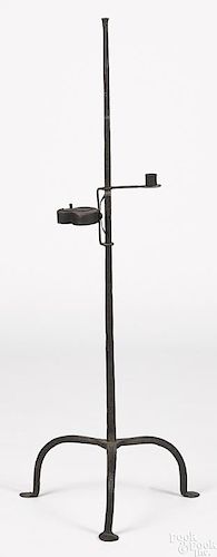 Wrought iron adjustable candlestand/fat lamp