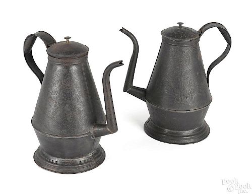 Pair of Pennsylvania punched tin coffeepots, 19th c.
