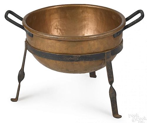 Dovetailed copper pot with wrought iron trivet