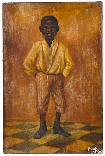 Oil on canvas of a young black street urchin