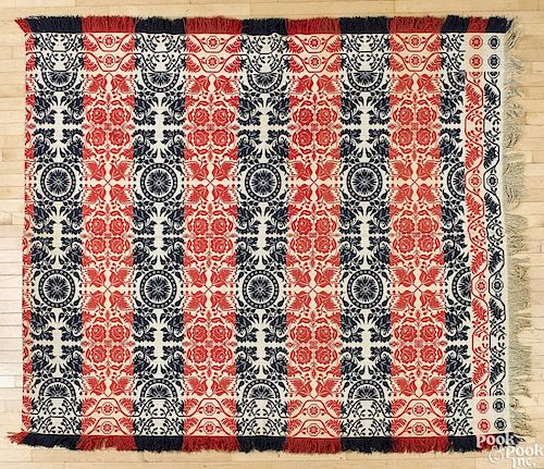PA red, white, and blue jacquard coverlet