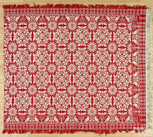 Pennsylvania red and white jacquard coverlet