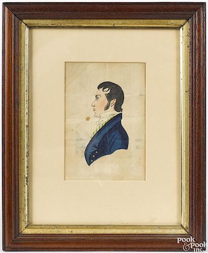 Watercolor profile folk portrait of a gentleman