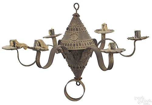 Punched tin chandelier
