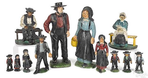Collection of twelve painted cast Amish figures