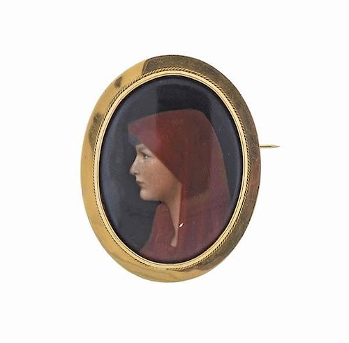 Antique 18k Gold Portrait Brooch Pin
