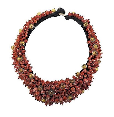 Lotus Arts de Vivre Silver Carved Coral Necklace