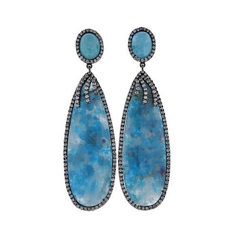 18k Gold Diamond Blue Gemstone Earrings