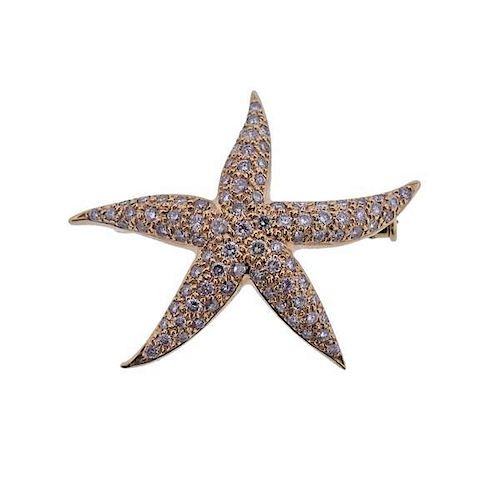 18k Gold Pink Diamond Starfish Brooch Pendant