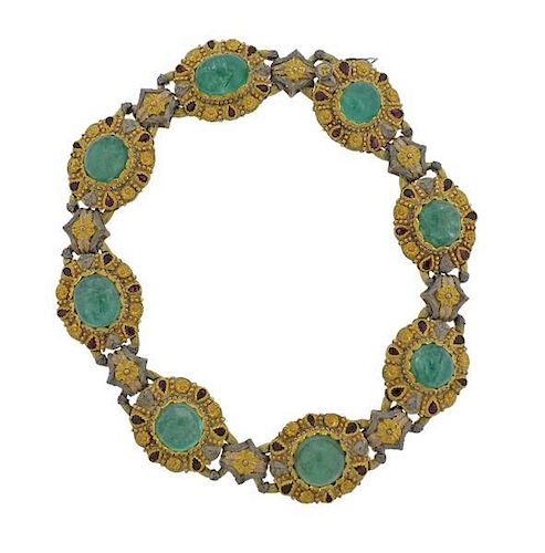 Cazzaniga 18k Gold Emerald Ruby Necklace
