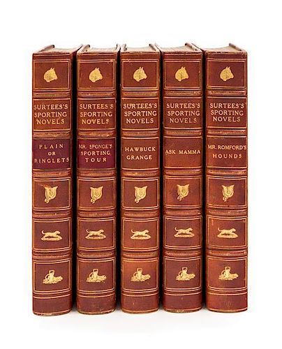 SURTEES, Robert Smith (1803-1864). [SPORTING NOVELS]. 5 works uniformly bound in half leather, original cloth covers bound in