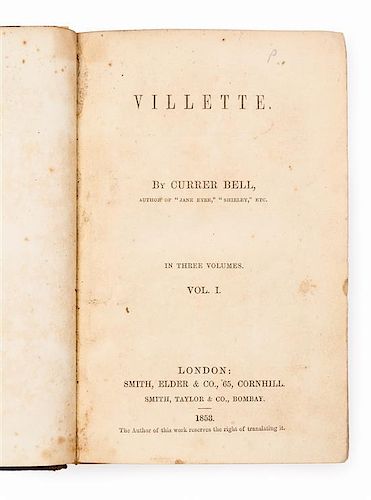 [BRONTE, Charlotte (1816-1855).] Villette. London; Smith, Elder & Co., 1853.