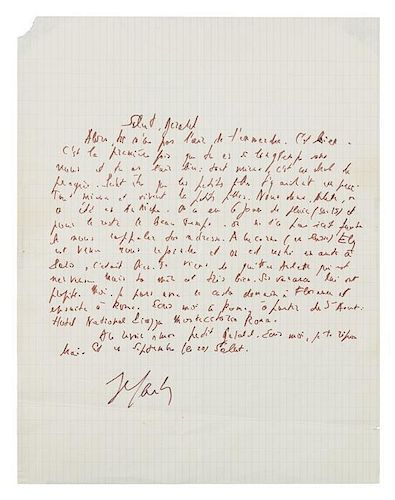 * SARTRE, Jean-Paul. Autographed letter signed ("J.P. Sartre"), in French, to Gerald [probably his translator, Gerald Hopkins