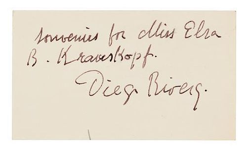 * RIVERA, Diego (1886-1957). Autograph note signed ("Diego Rivera"), to Miss Elsa B. Krauskoph. N.p., n.d. [ca 1930s?].