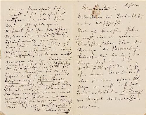* STRAUSS, Johann (1825-1899). Autograph letter signed ("Joh. Strauss"), in German, to publisher Fritz Simrock. [Vienna], 16 
