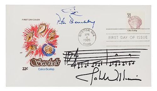 * WILLIAMS, John (b.1932). Autograph musical quotation signed ("John Williams"), to Peter Benchley. Boston, MA, 4 April 1985.