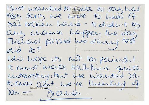 * DIANA, Princess of Wales (1961-1997). Autograph letter signed ("Diana"), to an unnamed recipient. N.p., n.d.