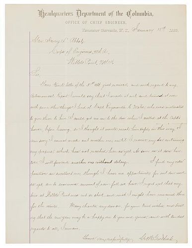 * GOETHALS, George W. Autographed letter signed ("G.W. Goethals"), to General Henry L. Abbott, Washington Territory, 15 Janua