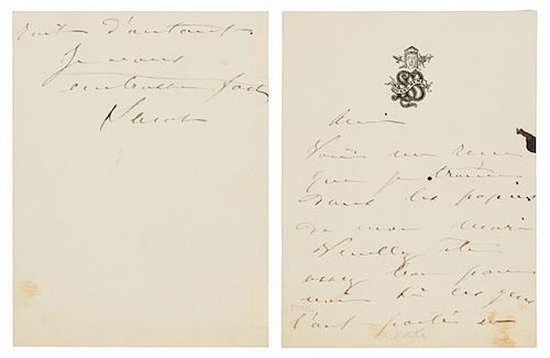 * BERNHARDT, Sarah (1844-1923). Autographed letter signed ("Sarah"), in French, to an unnamed recipient, n.p., n.d.