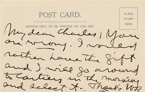 * HEARST, William Randolph (1863-1951). Autograph letter signed ("WR"), to Charles. N.p., n.d.