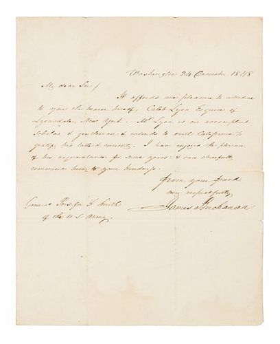 * BUCHANAN, James. Autographed letter signed ("James Buchanan"), as Secretary of State, to General Persifor F. Smith, 24 Dece