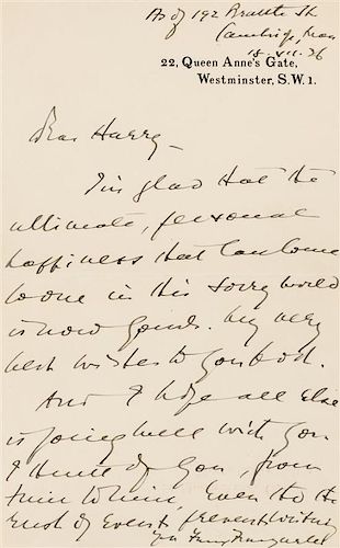 * FRANKFURTER, Felix (1882-1965). Autograph letter signed ("Felix Frankfurter"), to Harry, Cambridge, n.d.