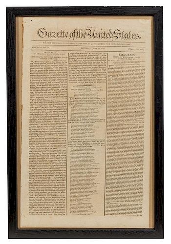 * [NEWSPAPER]. Gazette of the United States. Vol. II, No. 22, Whole No.126. New York: John Fenno, 26 June 1790.