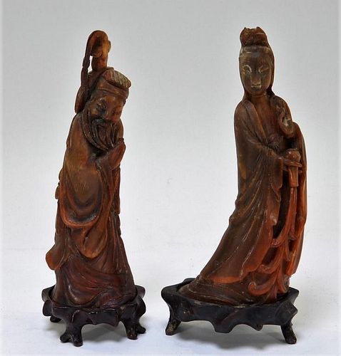 PR 19C. Chinese Export Carved Horn Deity Figures