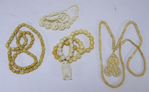 4PC 19C Chinese Export Carved Ivory Necklace Group