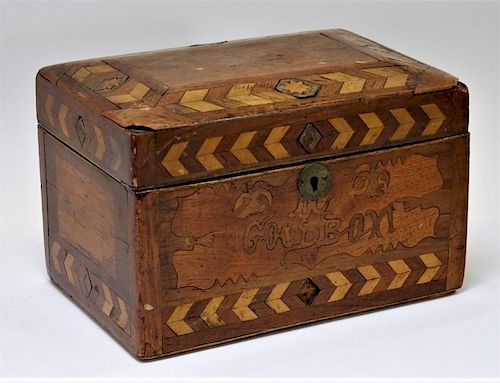 19C. American Sailor Made Wood Inlaid Good Boy Box