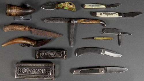 A GROUP OF KNIVES AND SCRIMSHAW